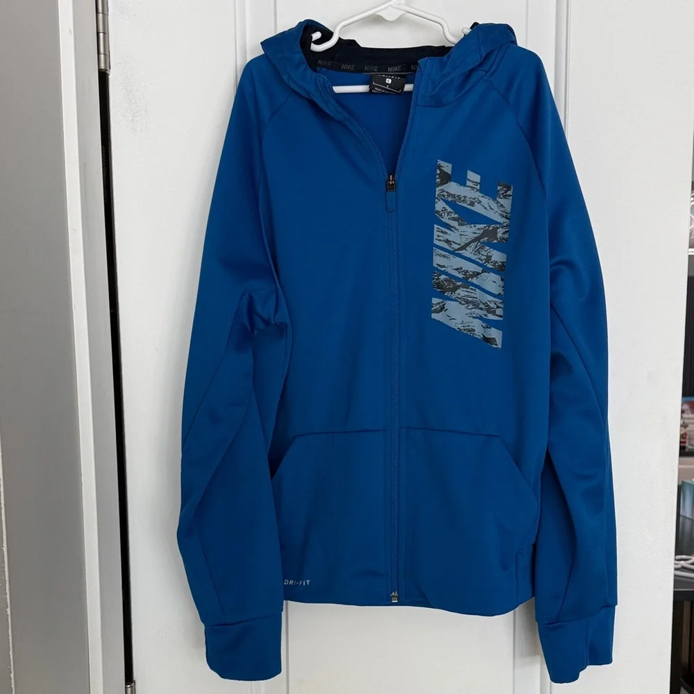 Nike Dri-FIT Boys Large Blue Full Zip Hoodie Athletic Zip Up Jacket